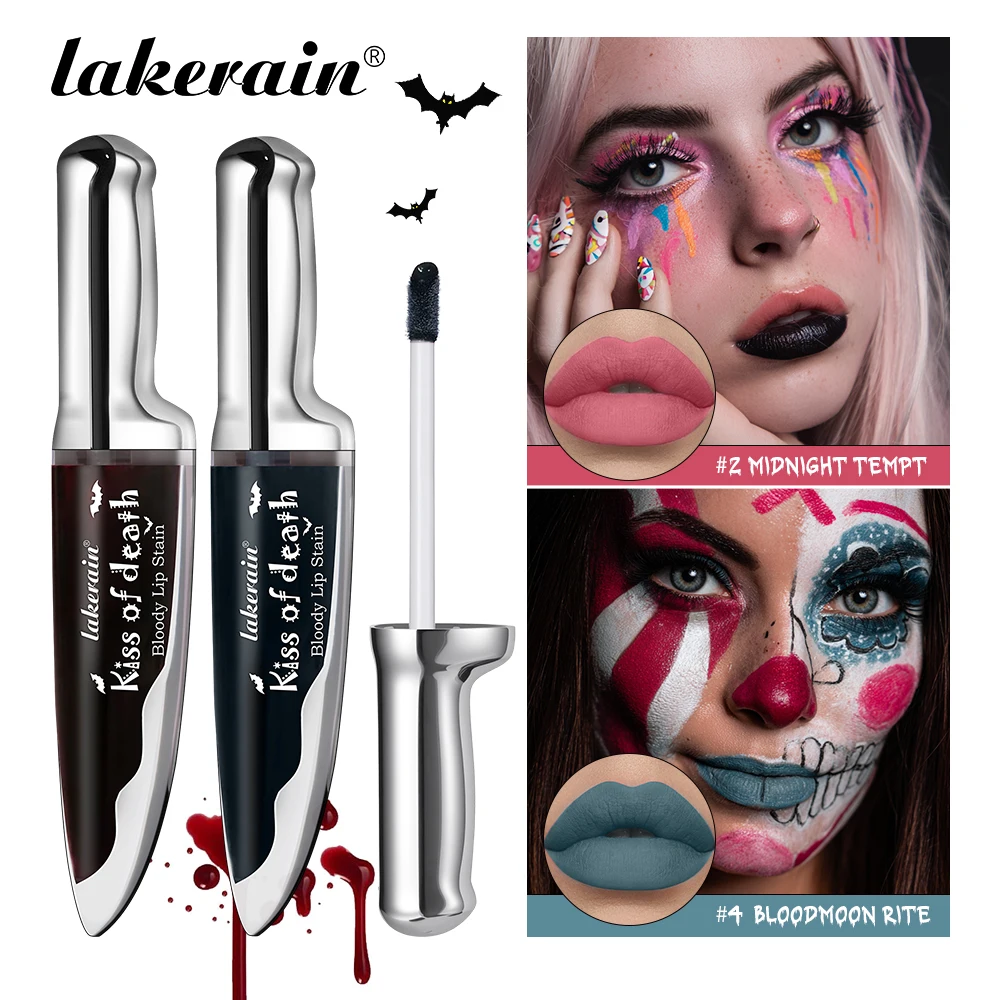 Lakerain Fake Bloody Lip Gloss Long Lasting Waterproof Spill-proof Gel-like Matte Lip Tinting Halloween Party Lip Cosmetics