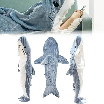Shark Wearable Blanket Kigurumi Shark Pyjamas Animal Playsuit Hooded Warm Shark Sleeping Bag