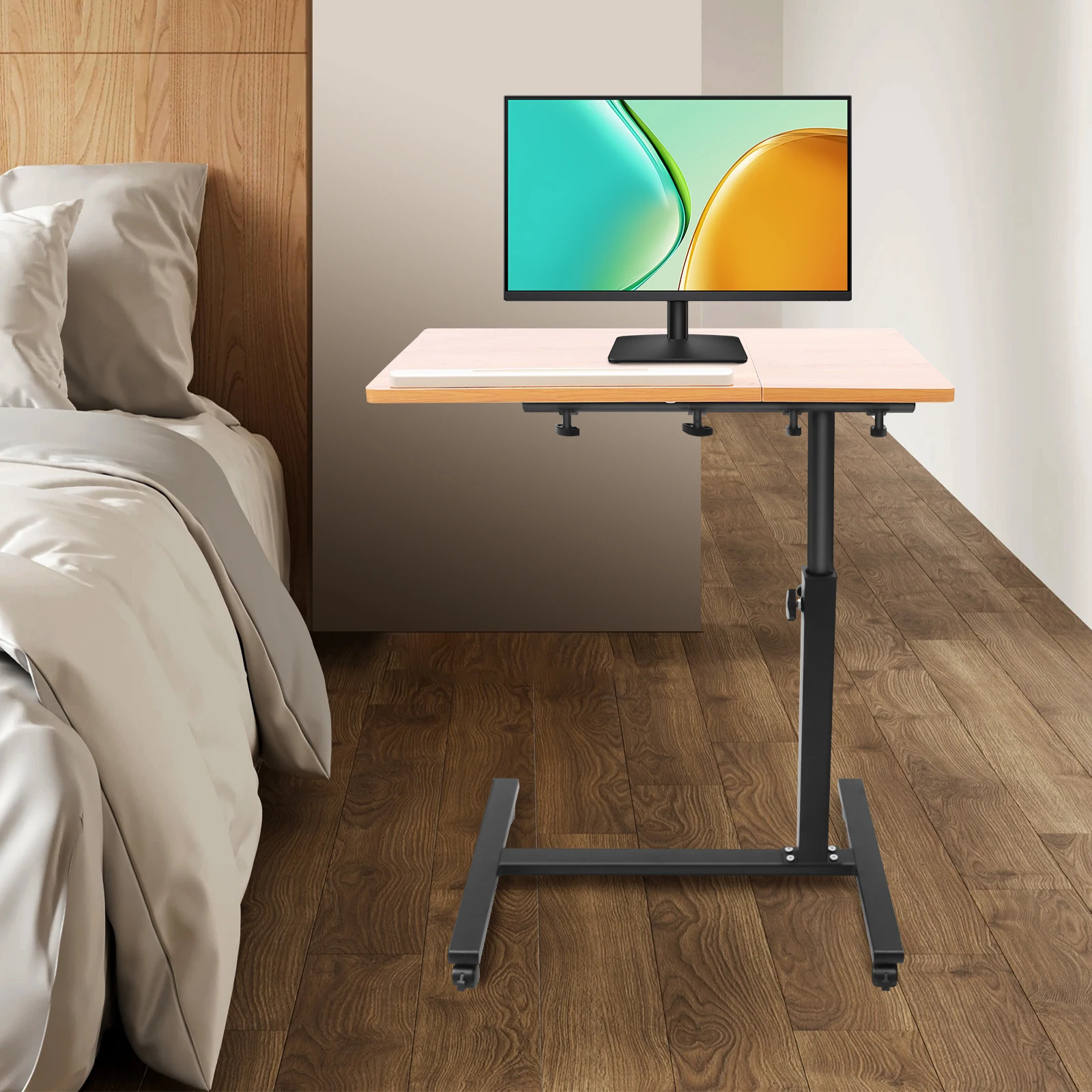 

Mobile Standing Computer Desk Height Adjustable Max 35.43in 360° Rotatable with 4 Lockable Wheels Easy Install for Home Office