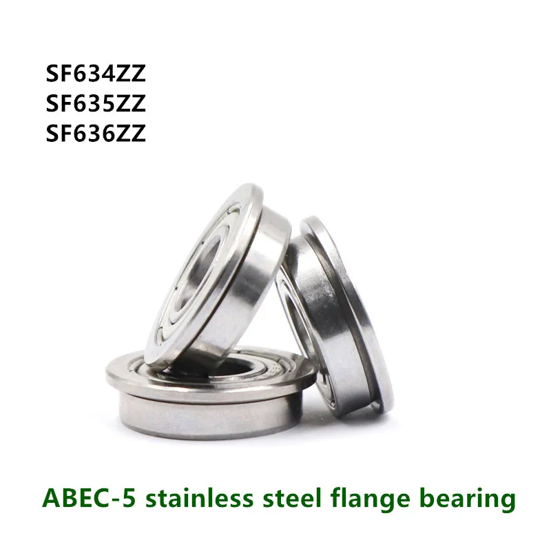50pcs ABEC-5 stainless steel flange bearing SF634ZZ SF635ZZ 4x16x5 5x19x6 mm Flanged deep groove ball bearing