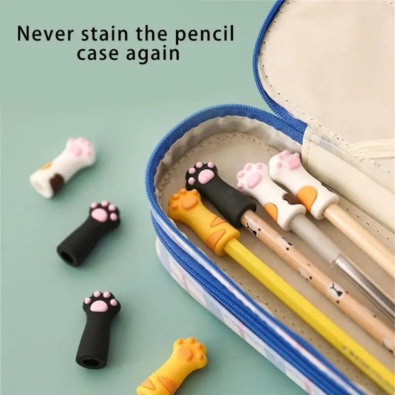 Q6PA 6PCS CATS CATS CAPS CAPS SILICONE PENCIL TIP ปิดฝาปิดเคี้ยวซิลิโคนดินสอดินสอ