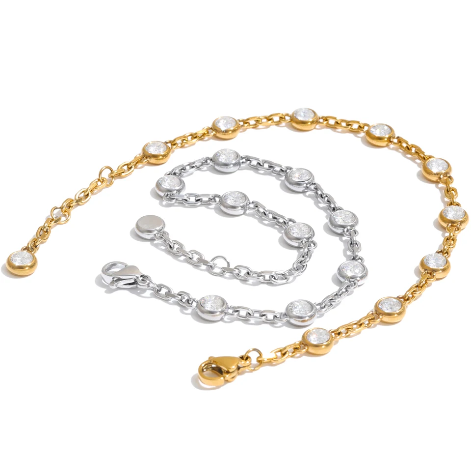 Yhpup Edelstahl CZ Armband für Damen, Kubisches Zirkonia Kettenarmband, Rund, Beliebter Ästhetischer Zarter Handgelenkschmuck – Detail 3
