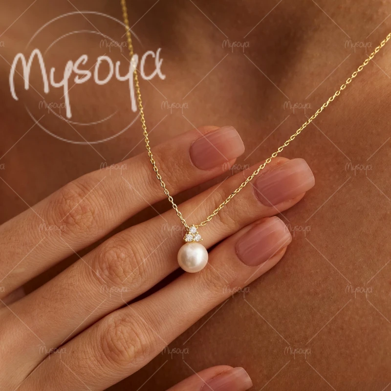 

MYSOYA 8-9mm White Pearl Pendant Chain Necklace, Suitable for Birthday/Anniversary/Wedding/Mother's Day Gift A0416