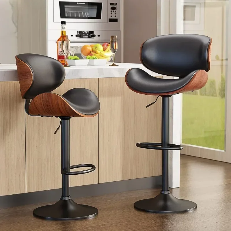 

Swivel Bar Stools Set of 2 for Kitchen Counter, Adjustable Bentwood Barstools, Modern PU Leather Upholstered Bar Chair