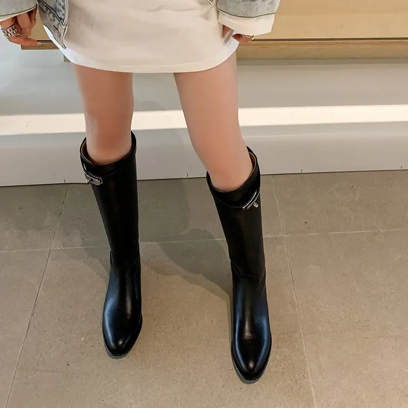 Mid Calf Women\'s High Boots Slip On Trendy Winter Boots With Charms Woman Shoes Spring Autumn Daily Riding Equestrian Boots