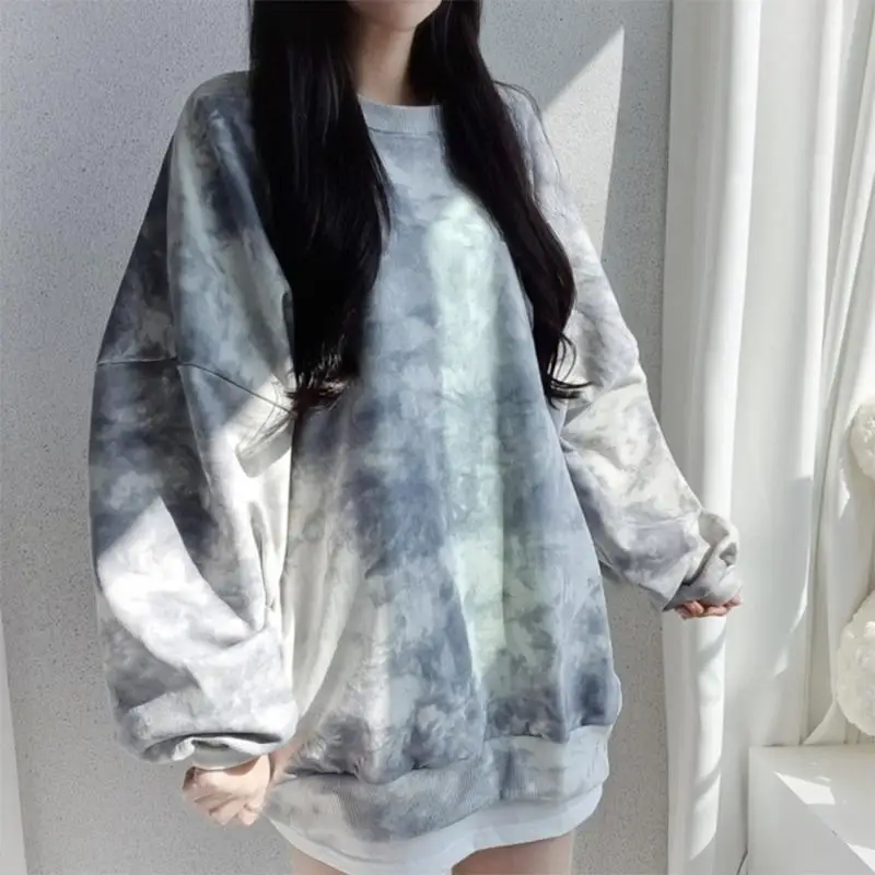 

Women's Loose O-nek Tie Dye Lazy Style Hoodies Sweatshirts Spring Autumn Long Sleeve Sports Trend Tops Fashion Casual Clothing