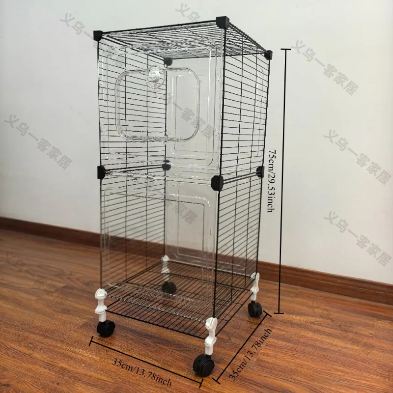 Thickened Transparent Bird Cage with Sliding Door for Space-Saving and Interactive Small Door Design Large Interior Space for