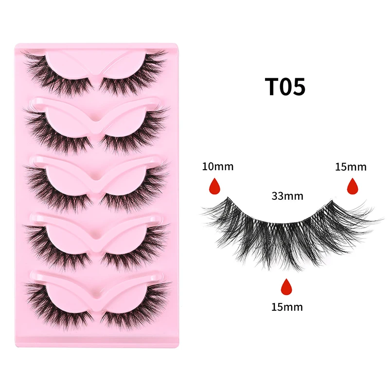 رموش زائفة أنيمي رمش 5 أزواج الشيطان الصغير رمش يوم طبيعي ماكياج مانغا رمش حزام شفاف رمش