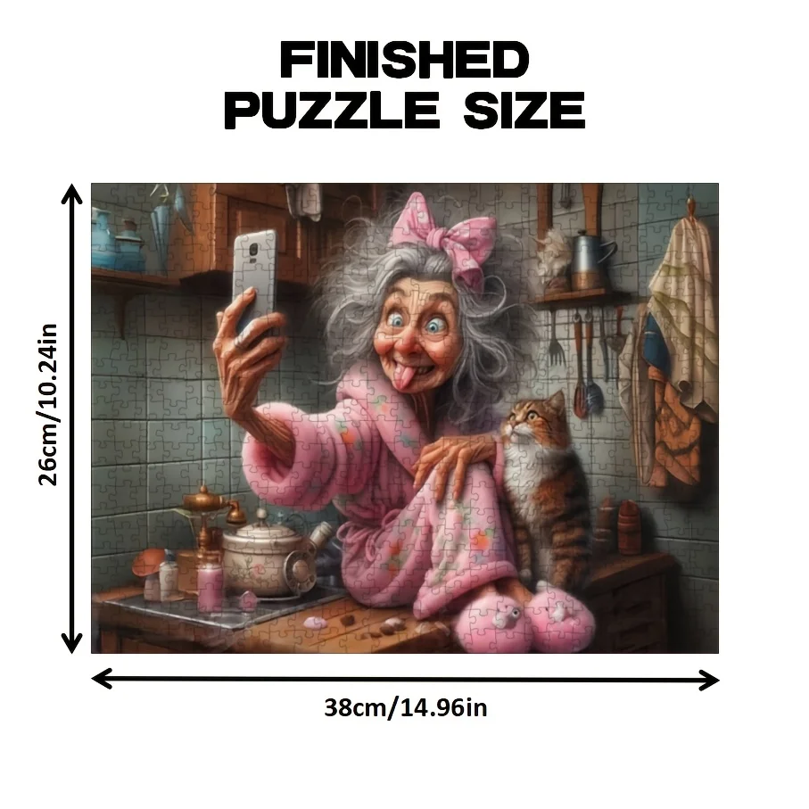1 Box(A) Puzzle for Adult Cute Grandma and Cat Painting Paper Puzzles Funny and Educational Game Home Decor Wall Display Frien