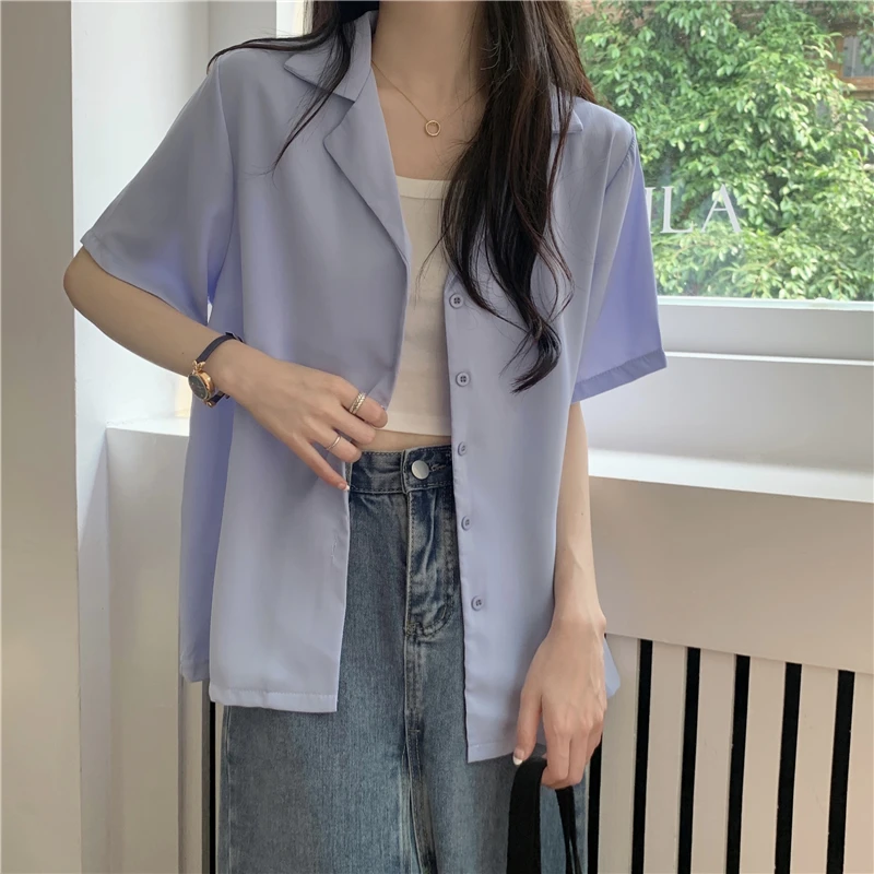 8 Colors Shirts Women Summer Thin Camisas Mujer Tops All-match Fashion Elegant Harajuku Solid Minimalist Holiday Aesthetic Chic