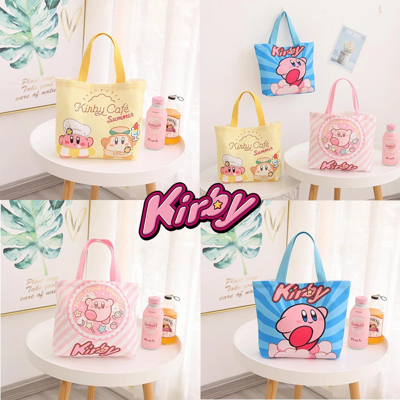 Kirby Cartoon Canvas Bento Bag Anime Figure Women Outdoor Travel Picnic Bento Lunch Bag Girls Food Snack Storage Handbag Gift