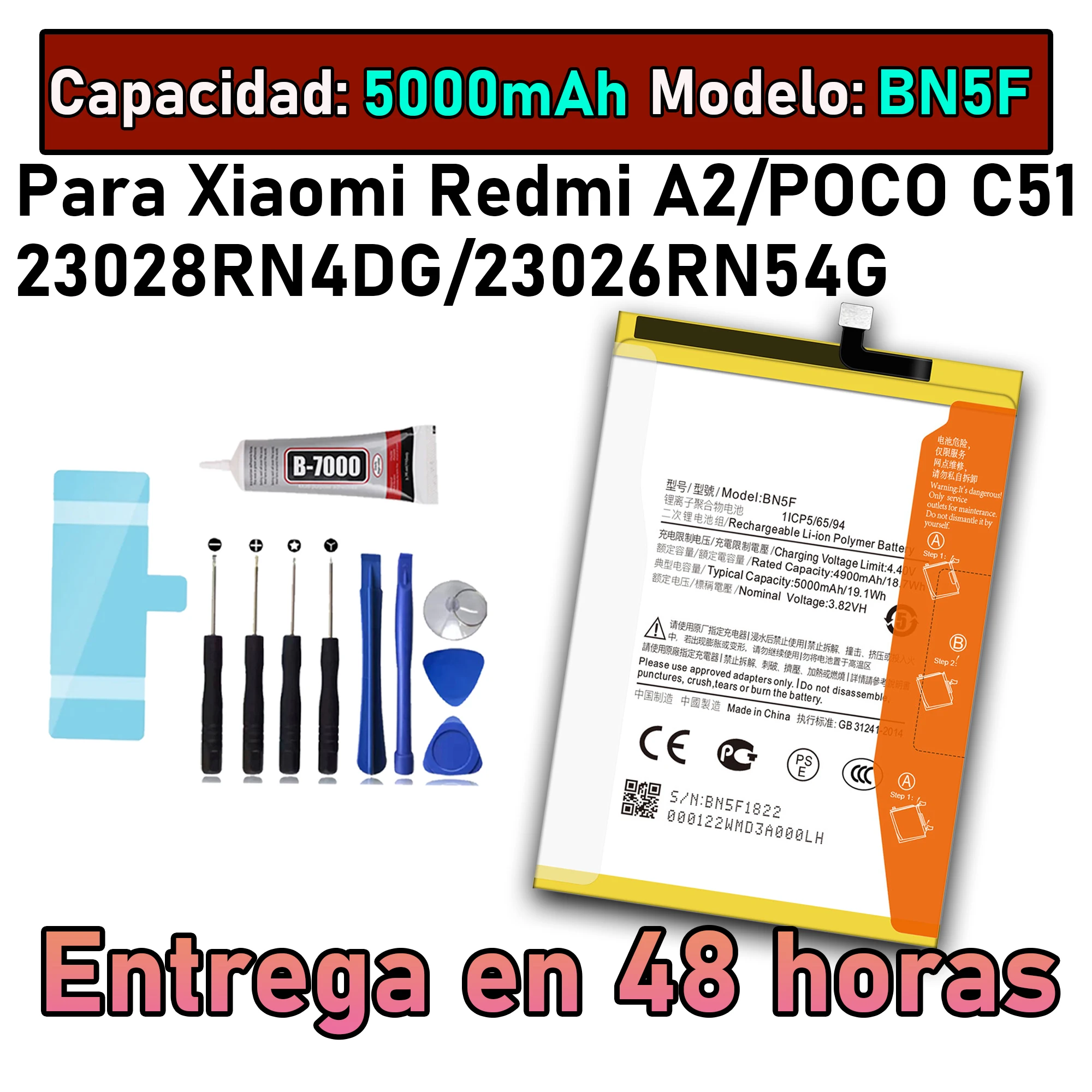 

100% New Zero Cycle BN5F Battery For XIAOMI Redmi REDMI A2/POCO C51 Bateria +Free Tools