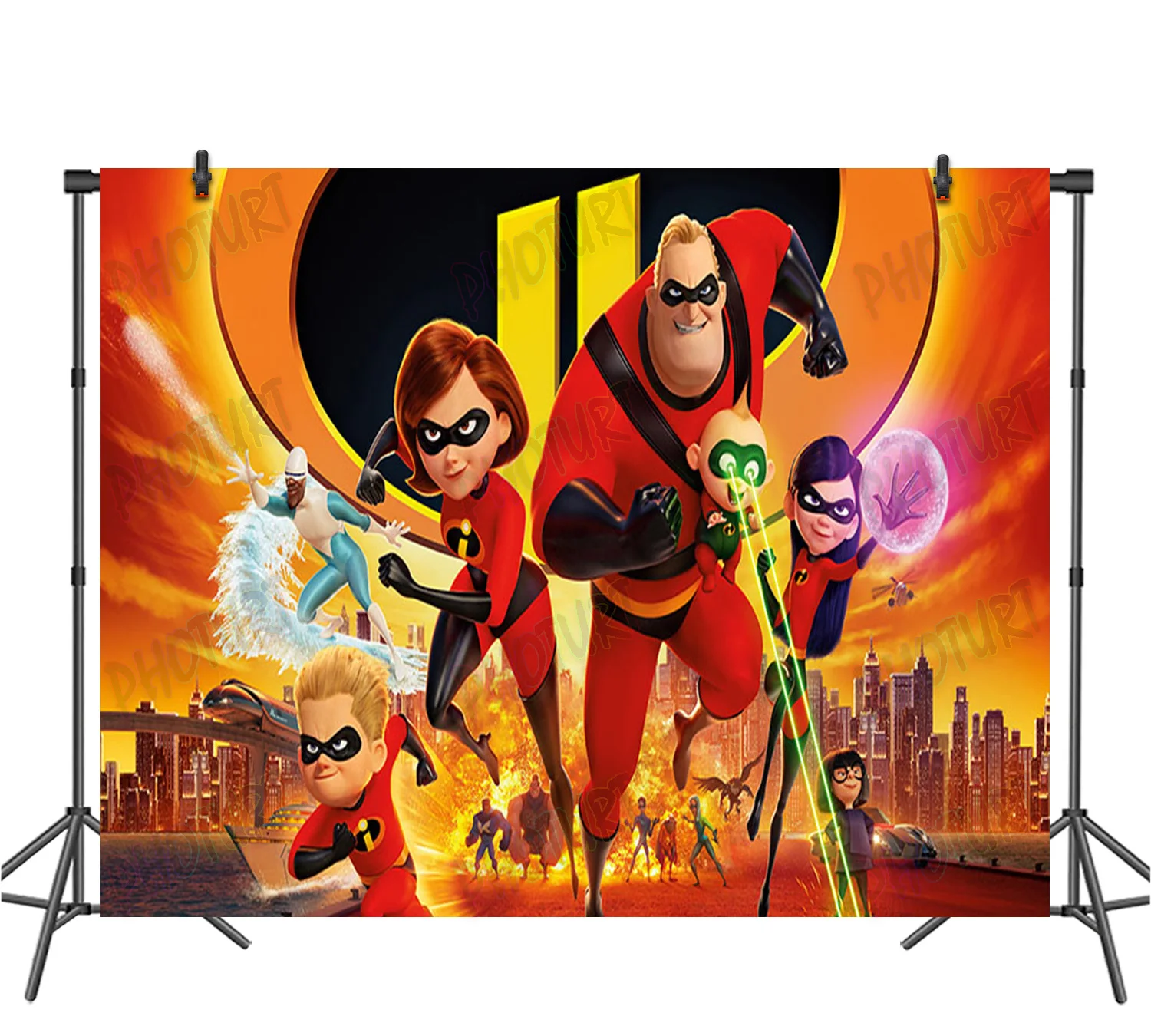 Disney Incredibles Backdrop Kids Birthday Party Background Red Clothes Family Elastigirl Banner Vinyl Photography Studio Props