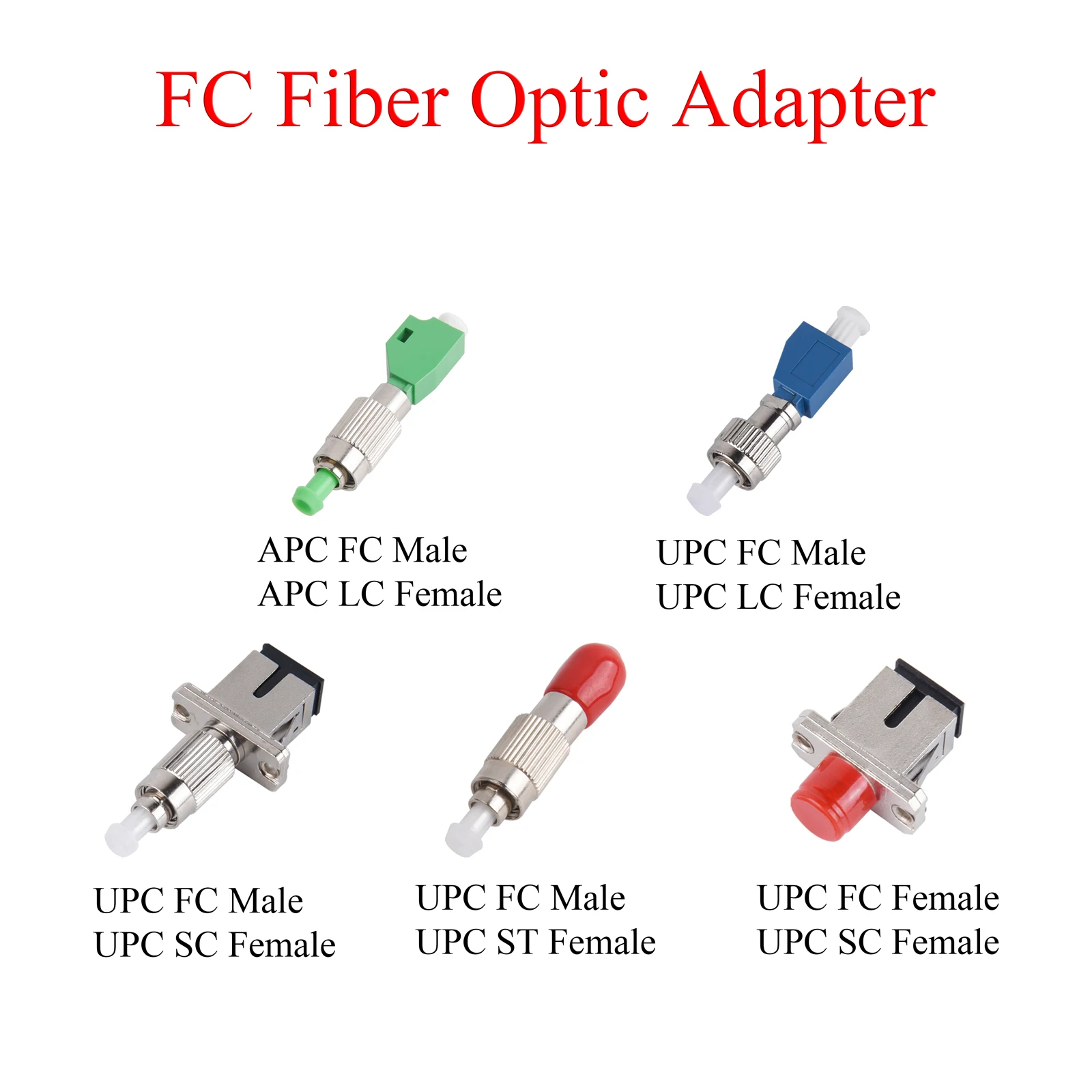 2Pcs Fiber Optic APC/UPC FC Male/Female to UPC LC/SC/ST Female Adapter Single-mode Optical Converter Hybrid Connector