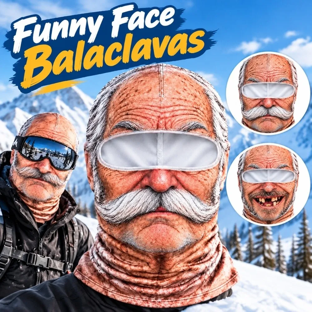 Winter Funny Old Man Ski Mask Realistic Face Balaclava 3D Printed Full Face Mask for Skiing Snowboarding Outdoor Sports view 3