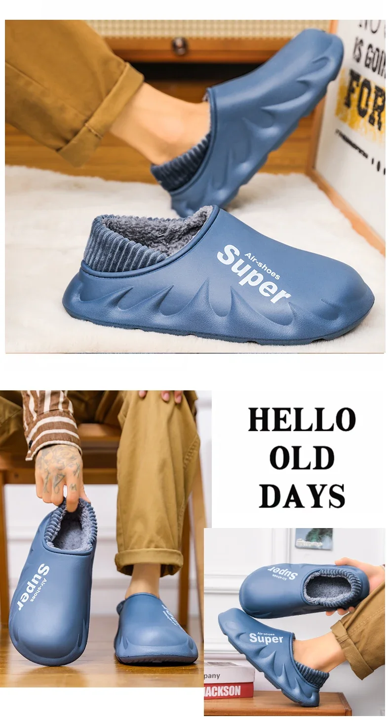 Damen Herren Winter Warme EVA Weichsohlen Wasserdichte Hausschuhe Slip-On Clogs Kurze Plüsch-Plattform Hausschuhe für drinnen – Detail 4