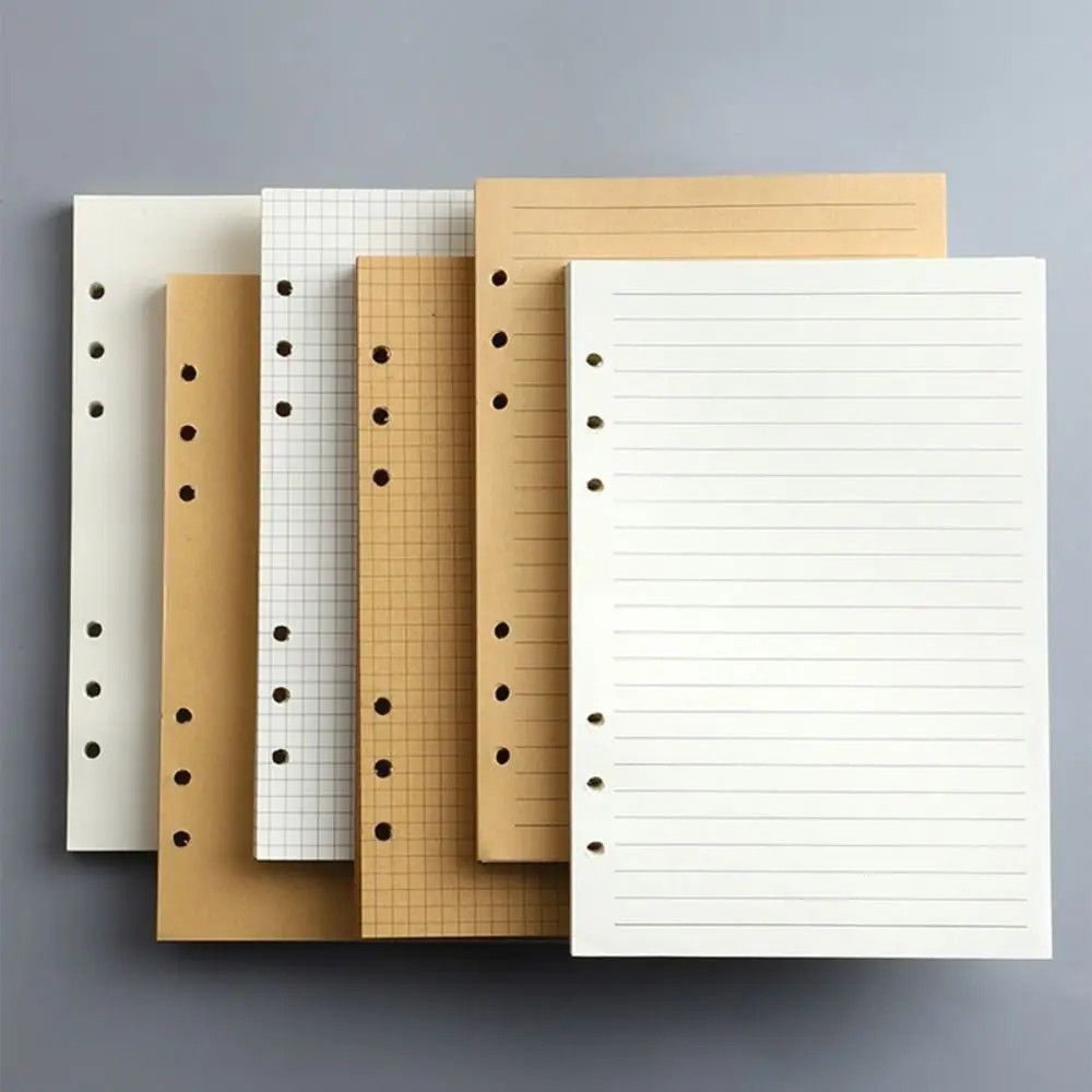 

80Sheets Durable Kraft Paper Loose Leaf Paper A5/A6/A7 Horizontal Line/Blank 6-hole Binder Inner Page Notepad Inside Paper Gift