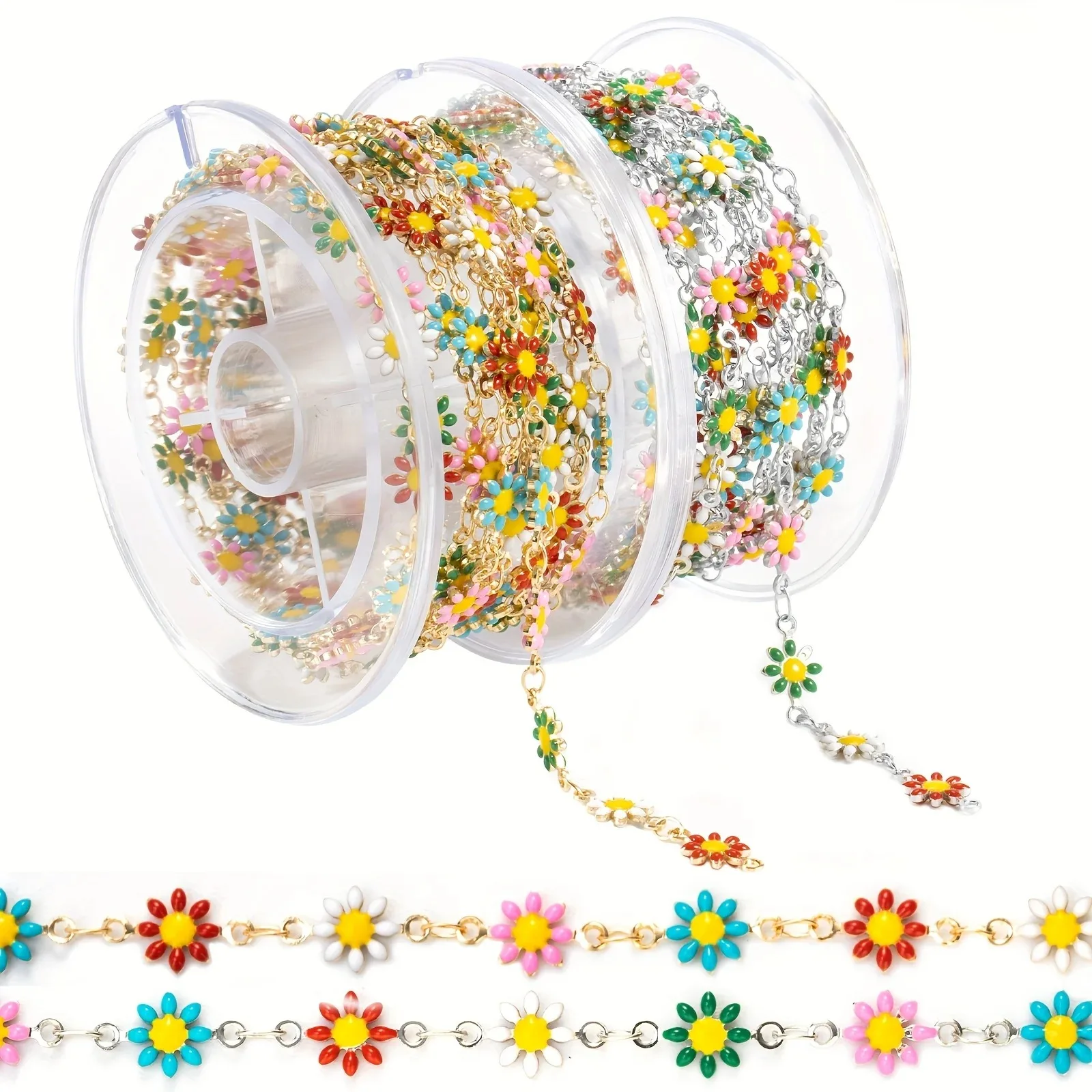 

2 M/6.561 Feet Stainless steel golden and silvery Flower Link Chains with Spool Flower Chains for Jewelry Making Crafts