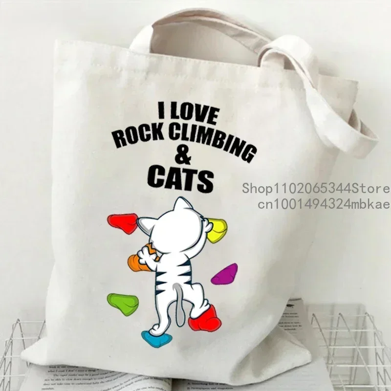 Musical Symbols Cat Tote Bag Kawaii Cartoon Shopper Handbag Fashion Canvas for Women Girls Graphic Shopper Climbing Cat Tote Bag