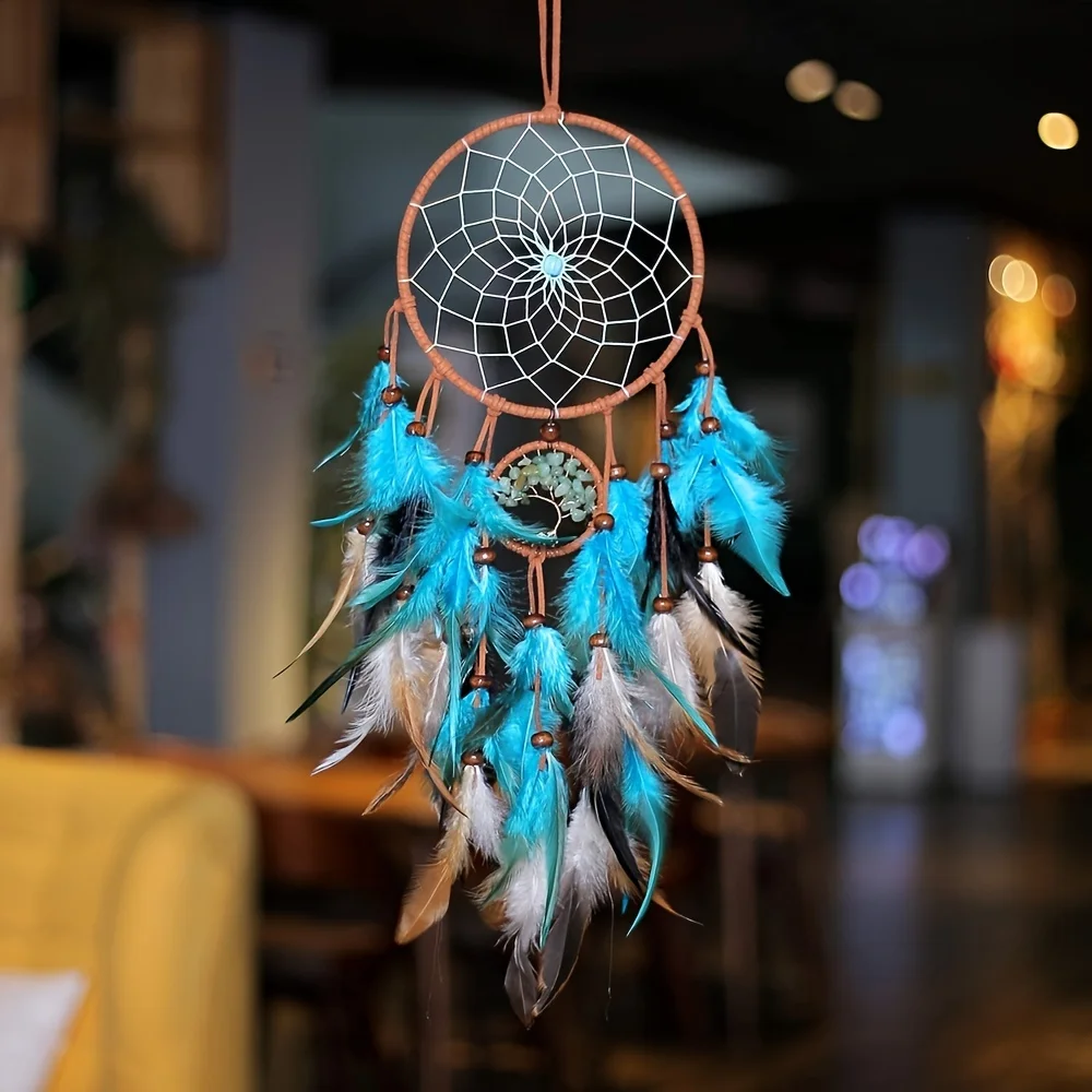 Exquisite Blue Dream Catcher - Handcrafted Artificial Feather Hanging Ornament with Classic Fairy Tale Style for  Decor, Good Vi