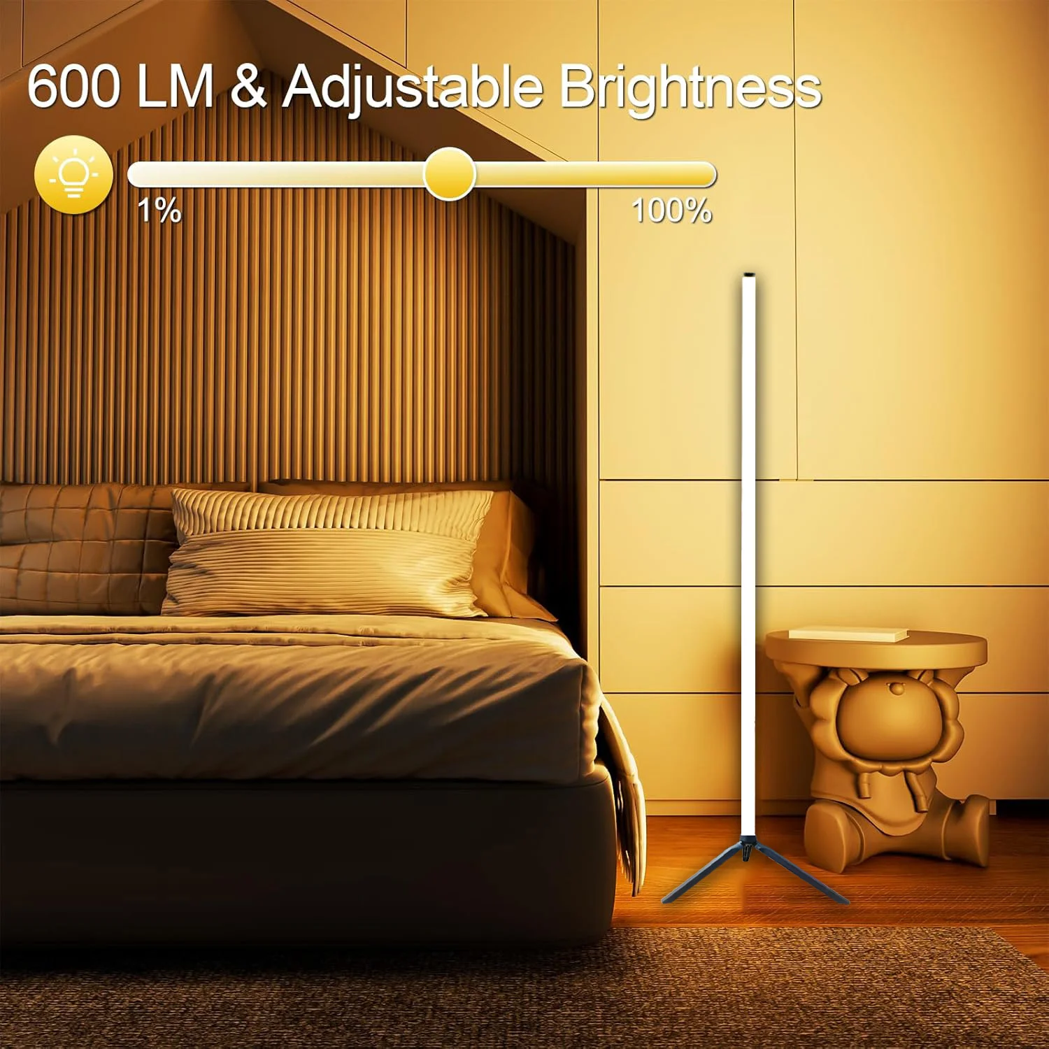 RGB IC โคมไฟตั้งพื้น LED โคมไฟตั้งพื้นเข้ามุมสําหรับคู่รักห้องนอนแสงโดยรอบสไตล์โบลิเวียนเปลี่ยนสีหรี่แสงได้นุ่ม L