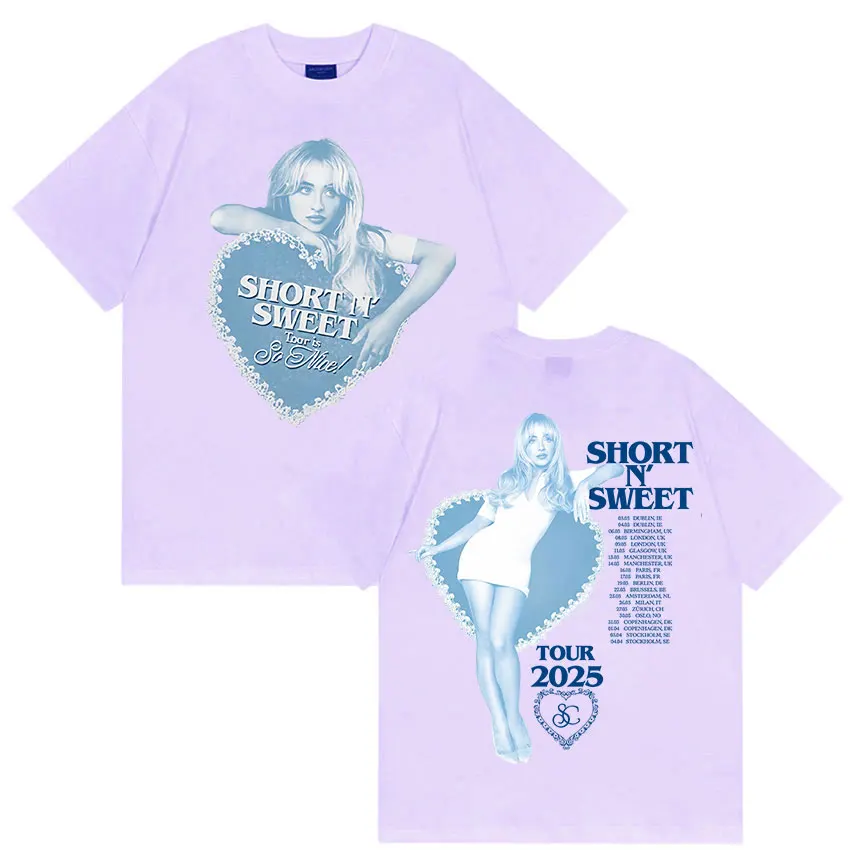 سابرينا نجار جولة 2025 تي شيرت مطبوع قصير N 'الحلو الملابس الجمالية الرجال النساء تي شيرت الصيف 100% ملابس علوية من القطن تي شيرت #5