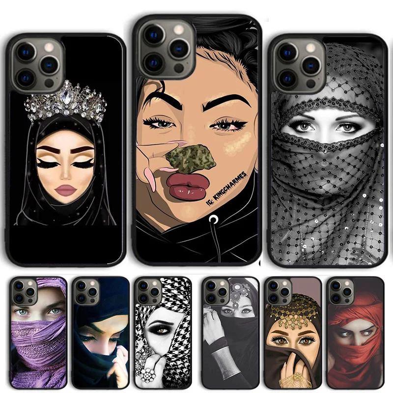 Muslim Islamic Arabic Hijab Face Gril Eyes Koran Phone Case For iPhone 15 16 14 13 12 Pro Max mini 11 Pro Max XS XR Plus