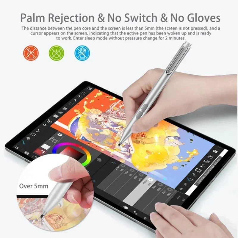 قلم ستايلس لجهاز Microsoft Surface Pro 9/10/11/8/X/7/7plus/6/5 Surface Book/Laptop/Go/Studio 4096 حساسية الضغط
