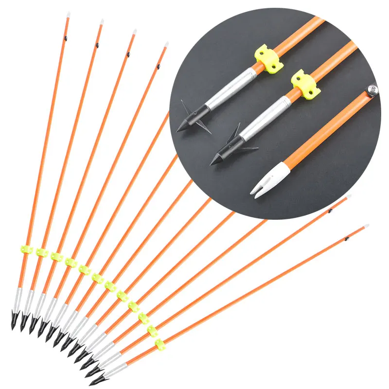 

6/12pcs Hunting Fish Arrows Barbed Broadhead OD 7.8mm Solid Fiberglass Arrow Shaft for Bow Outdoor Archery Shooting Arrows
