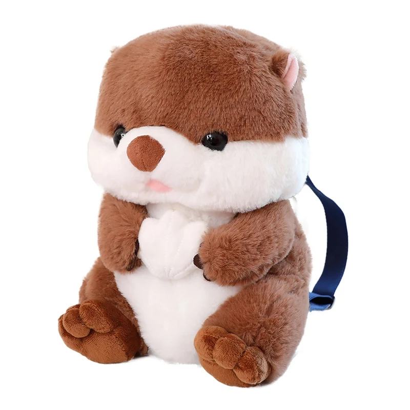 1Pc 28x18x18CM Lovely Otter Plush Backpack Dolls Cute Animal Otter Holding Shell Cartoon Backpack for Birthday Gifts