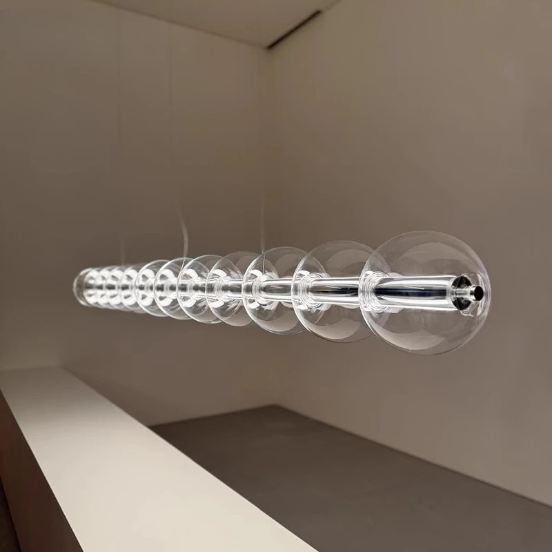 

Minimalist restaurant glass chandelier designer island bar dining table strip light