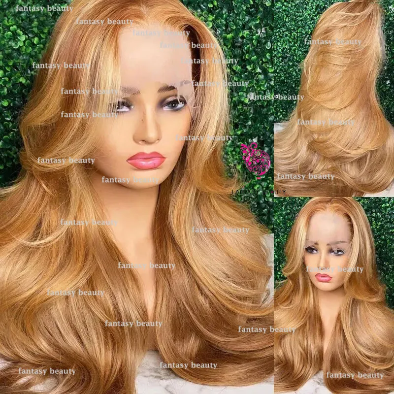 Highlights Honey Gold wigs glueless Human hair Ready to wear high density lace wig Remy Hair Blonde 13x6lace front wig body wave