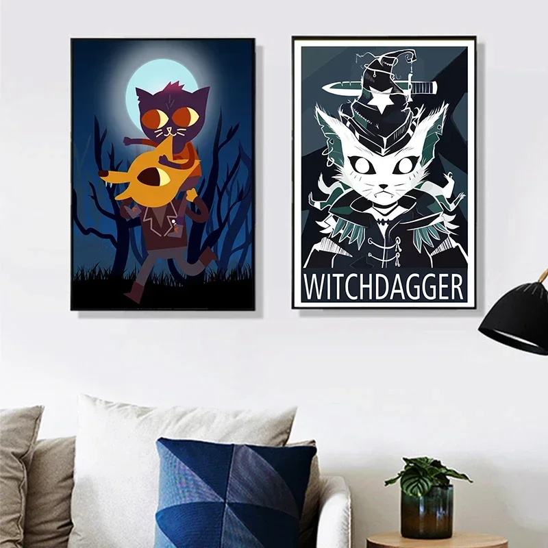 Cute Video Game Night in The Woods Painting Canvas Poster Wall Art Pictures for Living Room Bedroom Playroom Modern Home Decor