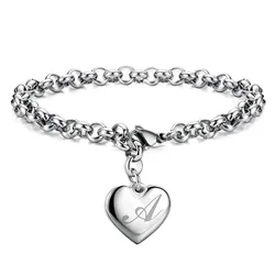 Pulsera de plata de ley 925 para hombre y mujer, cadena fina con 26 letras, abalorio de corazón, joyería bonita con personalidad para boda, regalo de fiesta, 20cm