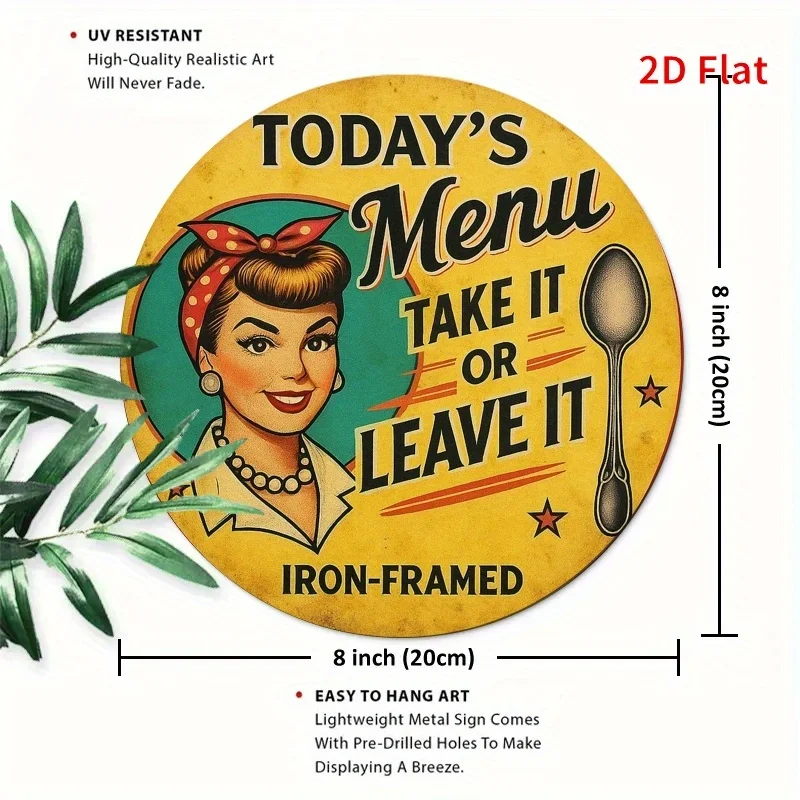 1 Piece Vintage 1950S Retro Restaurant Menu Sign – Iron Frame 2D Flat Wall Art, Featuring 