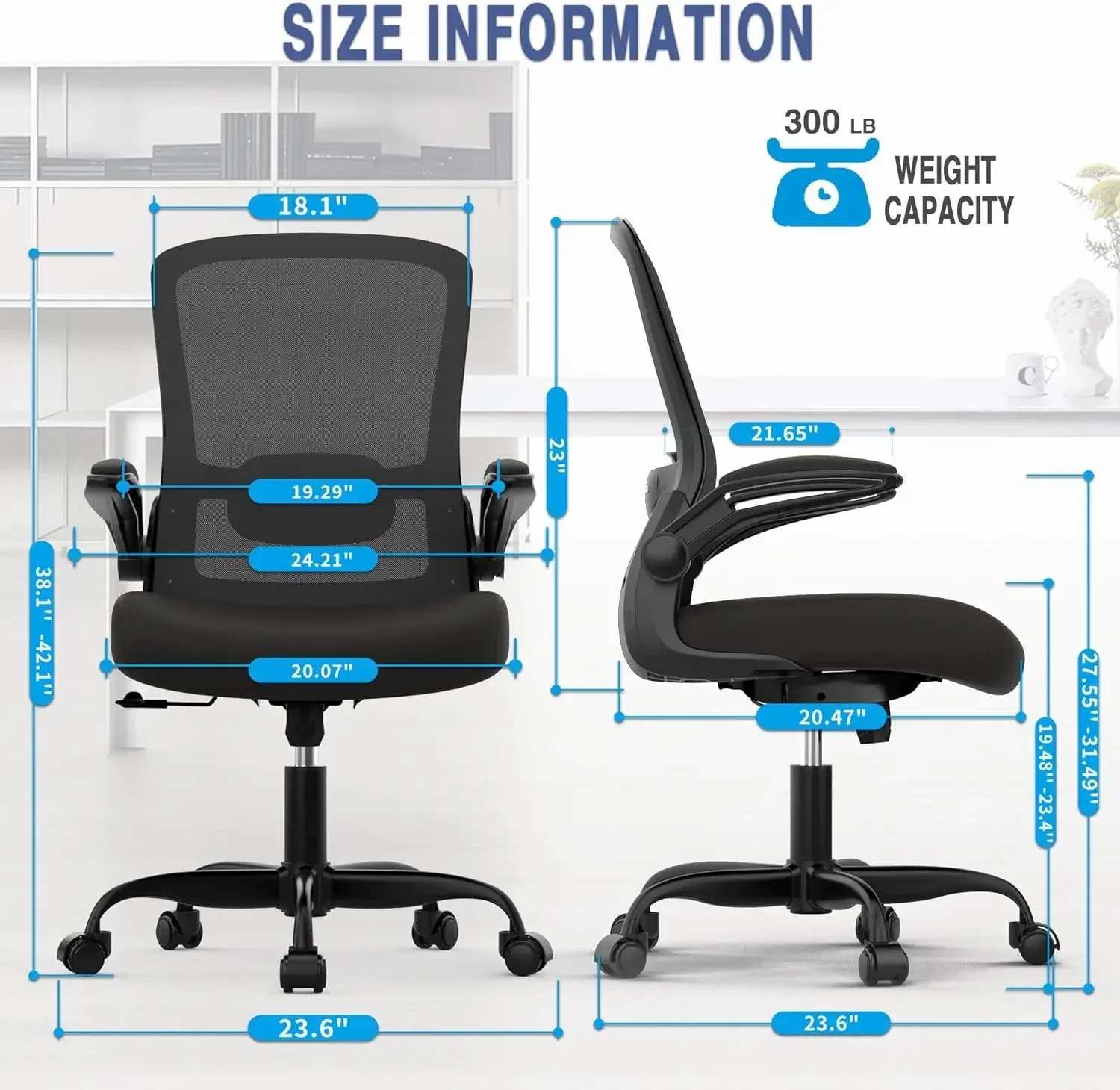 Furniture suppliesOffice Chair, Ergonomic Desk Chair with Adjustable Lumbar Support, High Back Mesh Computer Chair with Flip-up