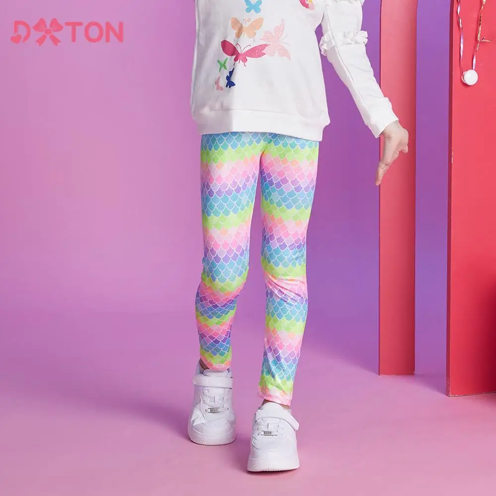 DXTON Baby Girls Trousers Cotton Children Girls Leggings Mermaid Printed Four Season Kids Pencil Pants Girls Casual Wear Clothes