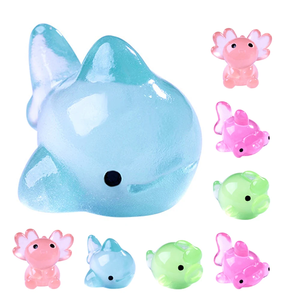 

8 Pcs Night Glow Ocean Creatures Decor Mini Resin Figurines Micro L Accessories Shark Bottle DIY Creative Design