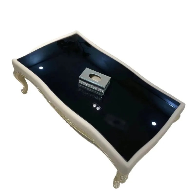 Light American light luxury solid wood long coffee table, large and small apartment living room European carved square coffee