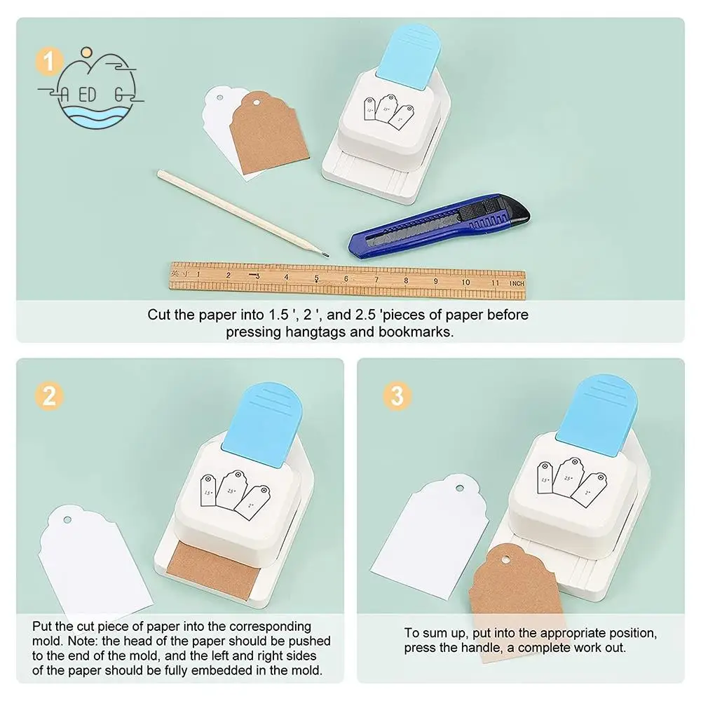 AED6-Tag Punch Gift Tag Puncher 3 In 1 Paper Craft Tag Punch Tag Shape Lever Action Craft Punch For Paper Crafting