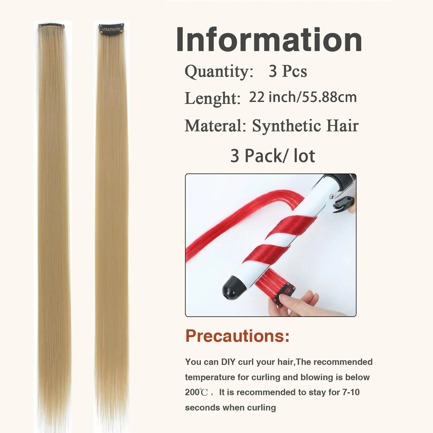 Clip In Hair Extensions 22 Inch 3 PCS for Parties Festivals | Night Out, Birthdays & Dress Up  Reusable Synthetic Hair for Girls view 4
