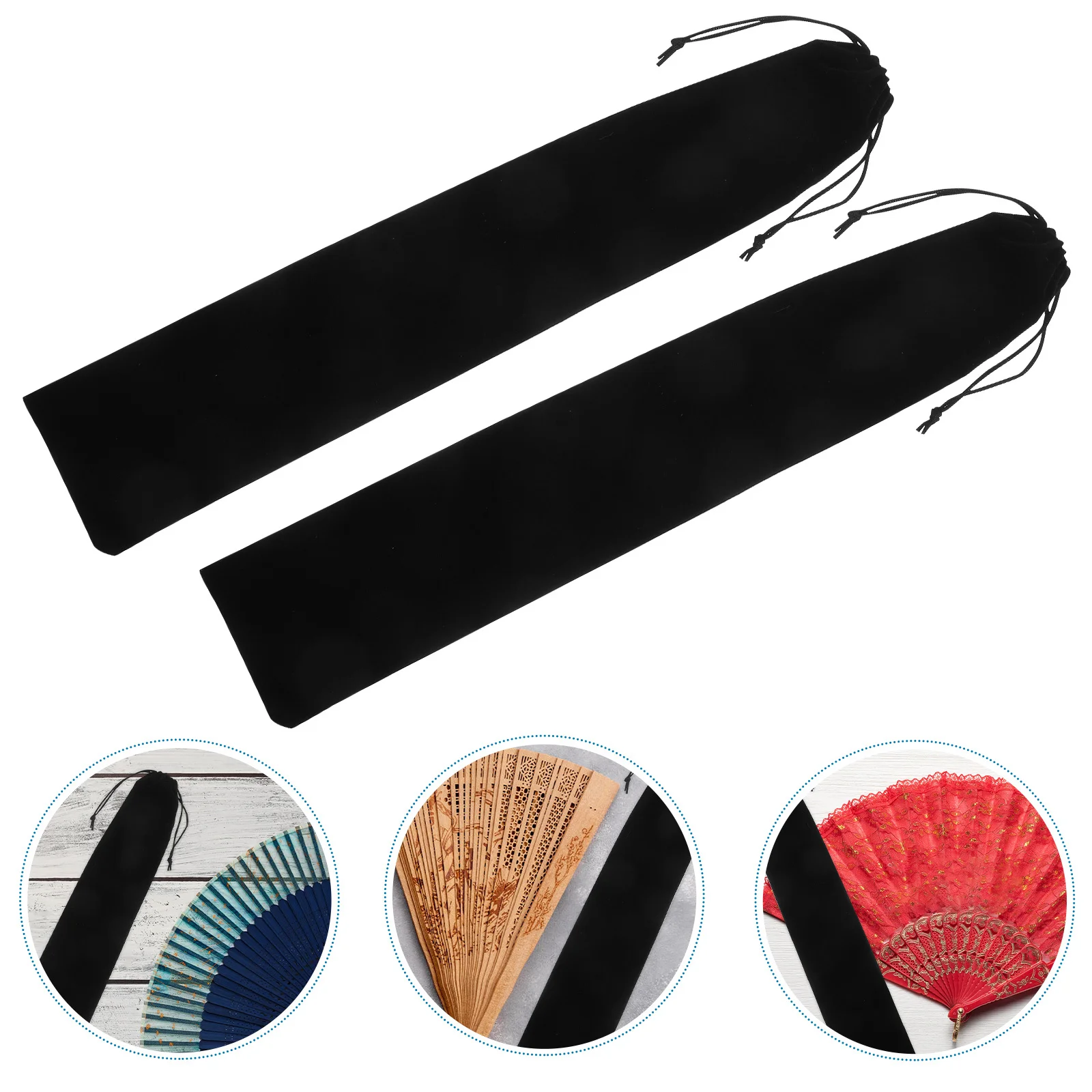 2Pcs Fan Storage Bag Foldable Flannel Cover Hand Fans Protector Drawstring Pocket Organizer Small Fan Cases Handheld Bags