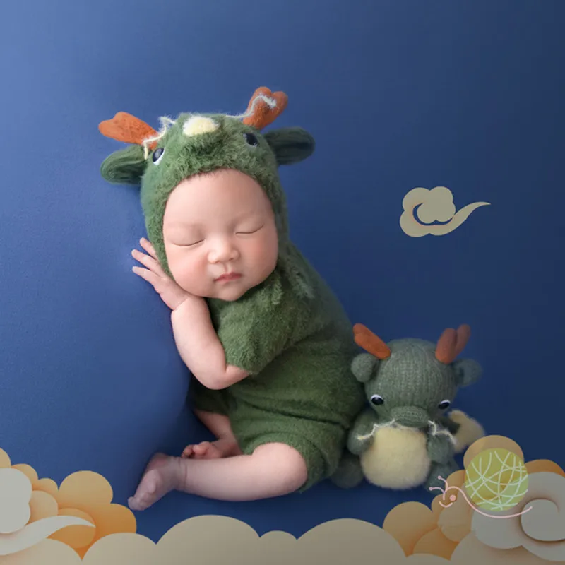 ❤Ensemble de vêtements de photographie pour nouveau-né, chapeau de dragon, combinaison, queue, beurre, accessoires photo pour bébé, vêtements de prise de vue en studio, tenues, 4 pièces