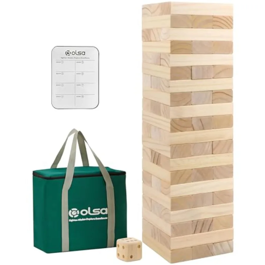 

Giant Tumble Tower 60 PCS Wooden Block Stacking Games with Carrying Bag Classic Indoor & Outdoor Games for Kids Adults Family Ba
