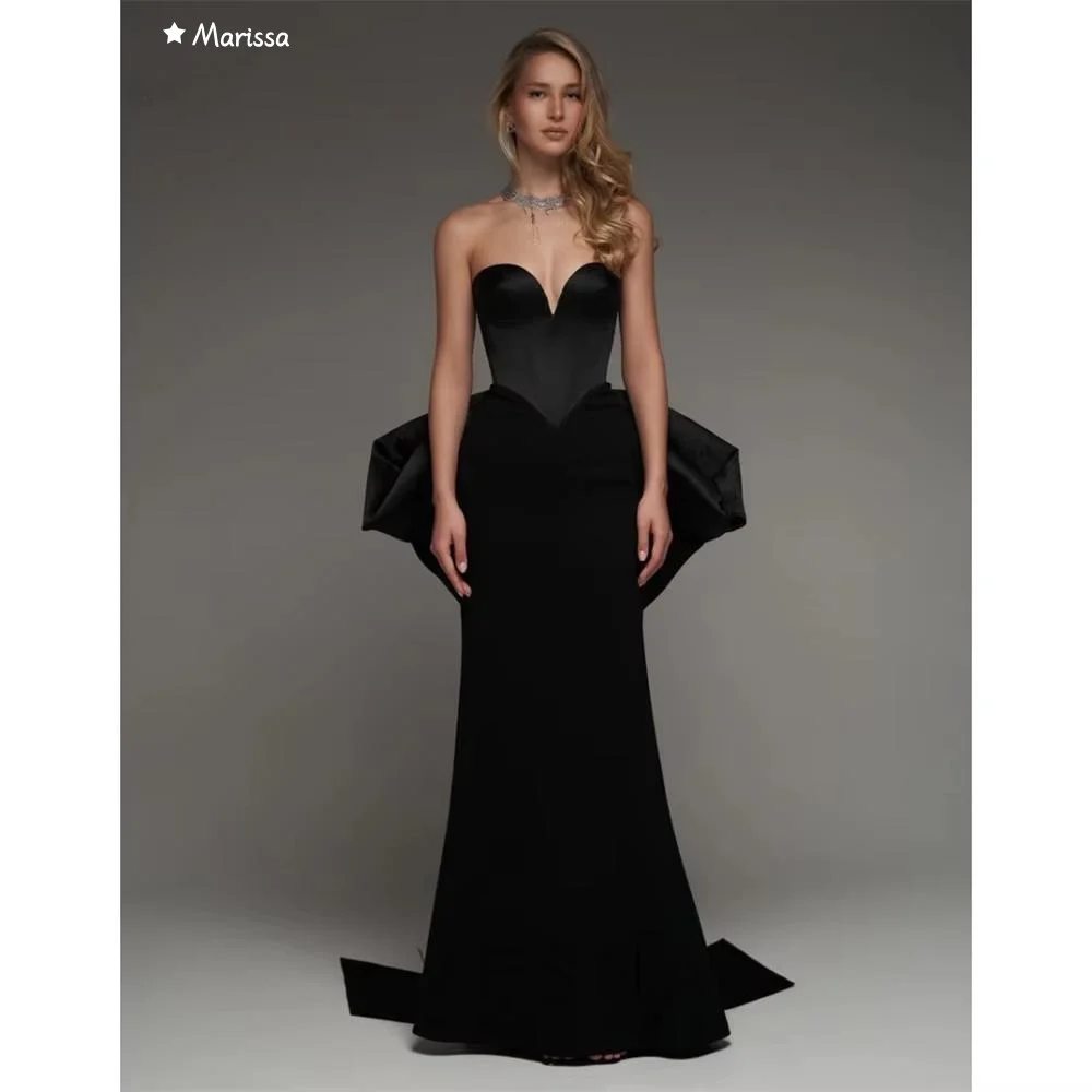 

Marissa Custom Made Elegant Party Dresses for Wedding Woman Back Bow Women Evening Dress Woman Fish Tail Off-shoulder Black Prom