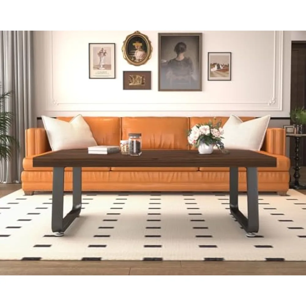 Rustic Walnut Modern Coffee Table, Rectangular Industrial Style Living Room Furniture, Simple Farmhouse Wood Centerpiece