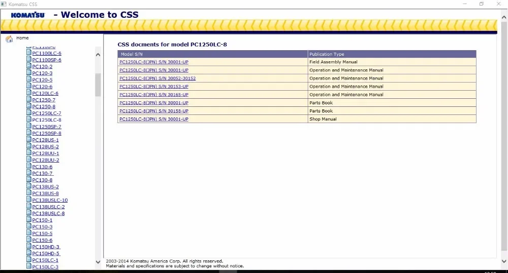 

KOMATSU CSS 2014 ПОЛНЫЙ КОМПЛЕКТ РУЧНОЙ