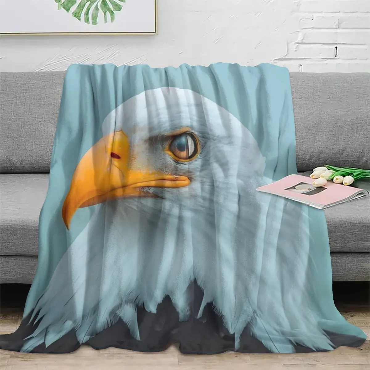 Majestic Eagle Portrait Throw Blanket Realistic Wildlife Art Home Decor Man Cave Gift Cozy Photography Winter Fall Throw