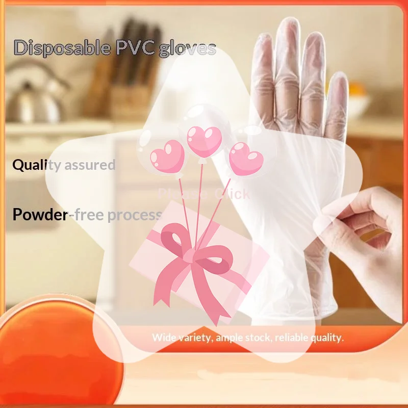 Disposable Powder Free PVC Gloves 100/200Pcs Multi-use Transparent for Food Contact Cleaning Pet Grooming Home Use