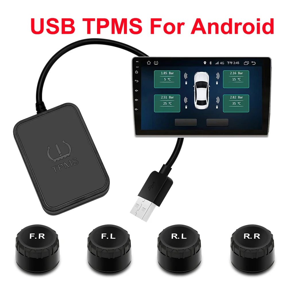 Android TPMS Spare Tyre External Sensor Tire Pressure Monitoring System USB TPMS for Car Navigation Radio DVD Player Detection